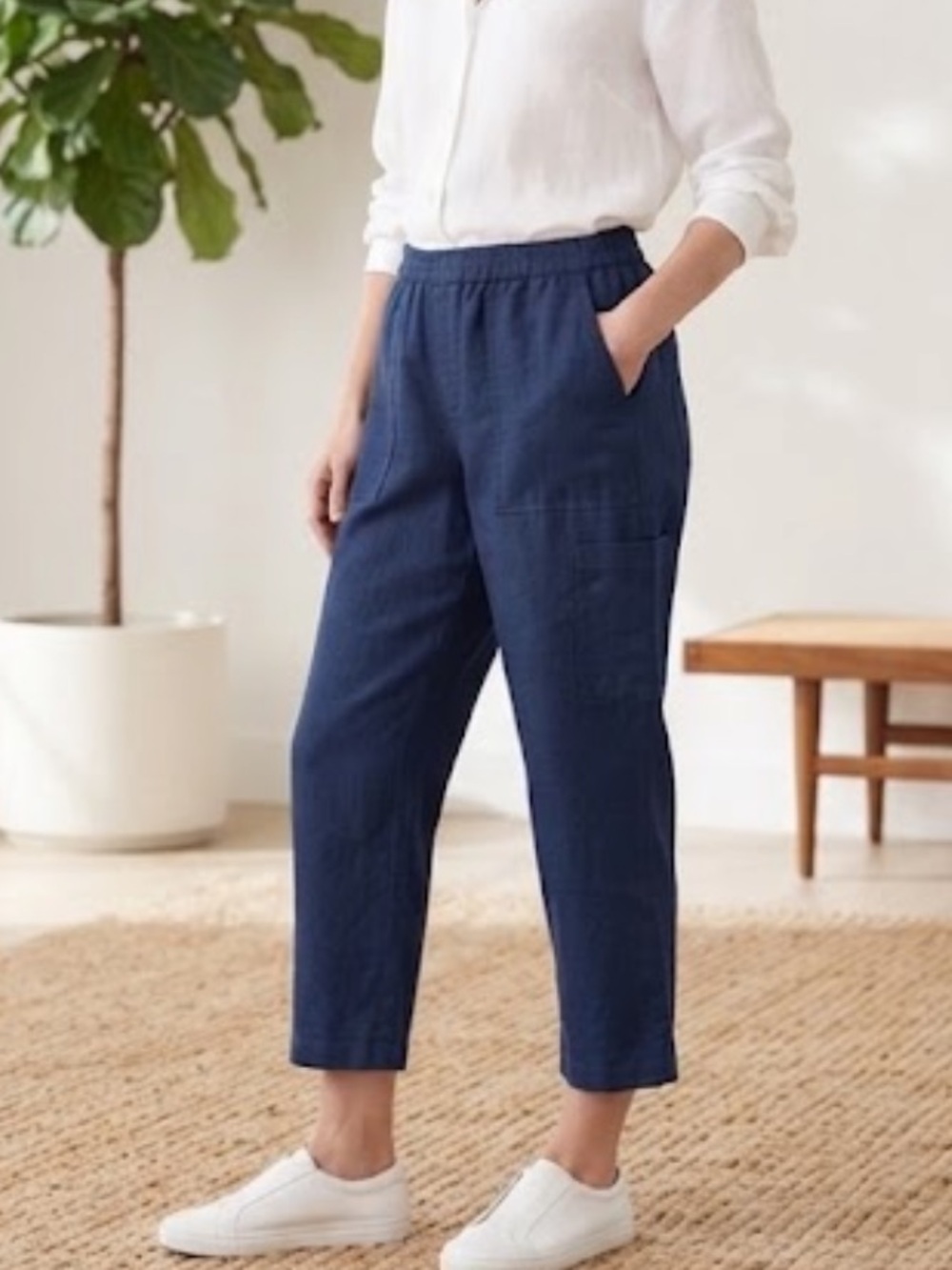 SUSAN GRAVER Pure Easy Linen Utility Crop Pants Lagenlook Large Petite